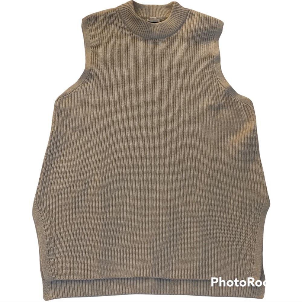 NWT H&M Oversized Knit Sweater Vest Side Slits  Beige Size Large